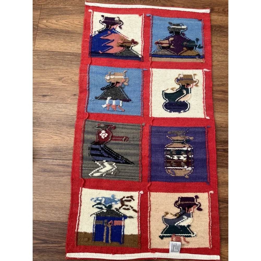 Handmade In Ecuador Handwoven Wool Bird‎ Tapestry Wall Hanging Rug Folk Art 26